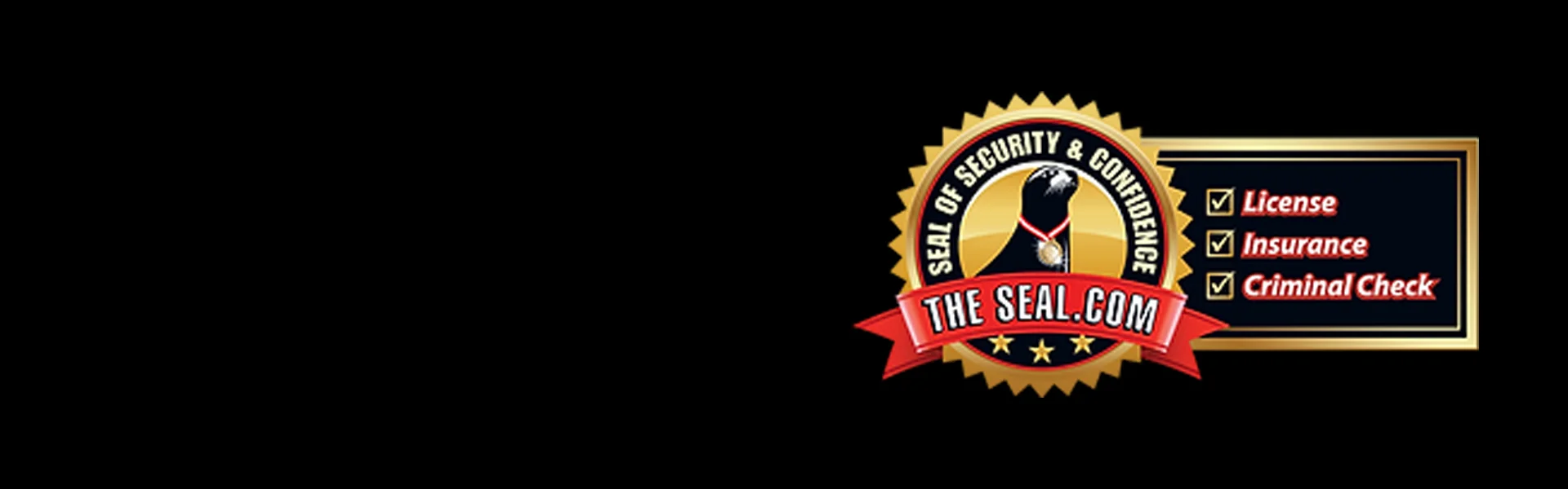 Seal of Security and Confidence logo for 'Ask The Seal' initiative, featuring a seal mascot and checkmarks for License, Insurance, and Criminal Check, promoting safety in home service hiring.