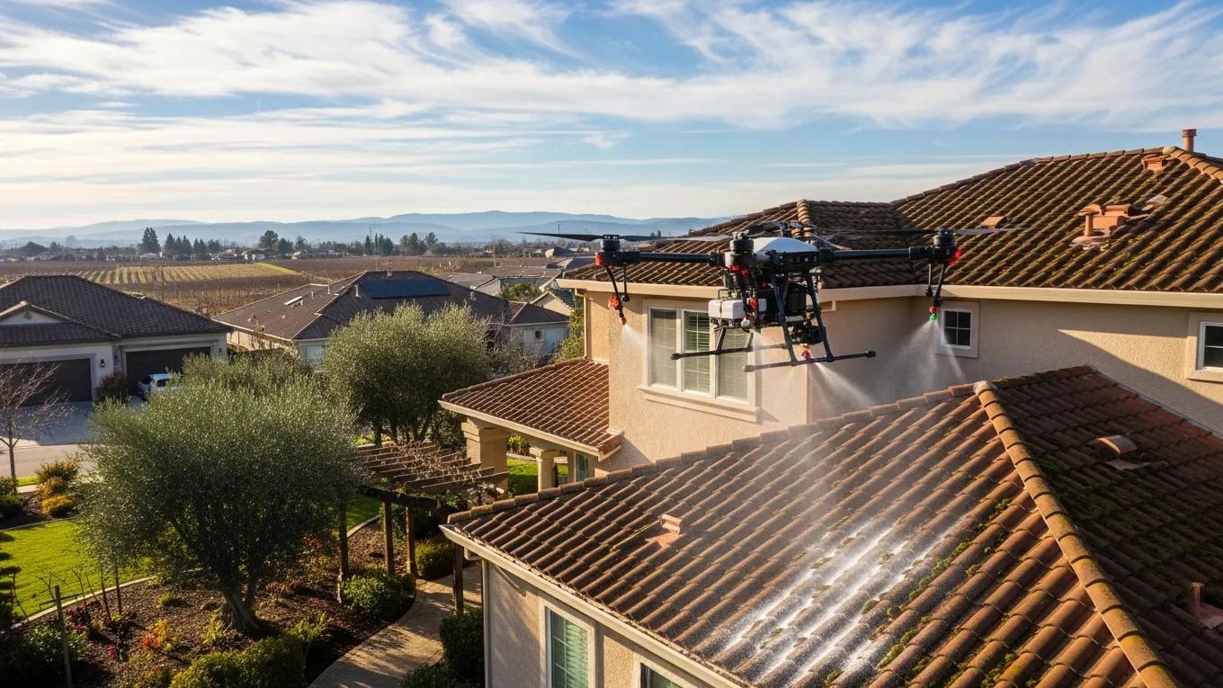 Drone cleaning services for residential roofs in Lodi