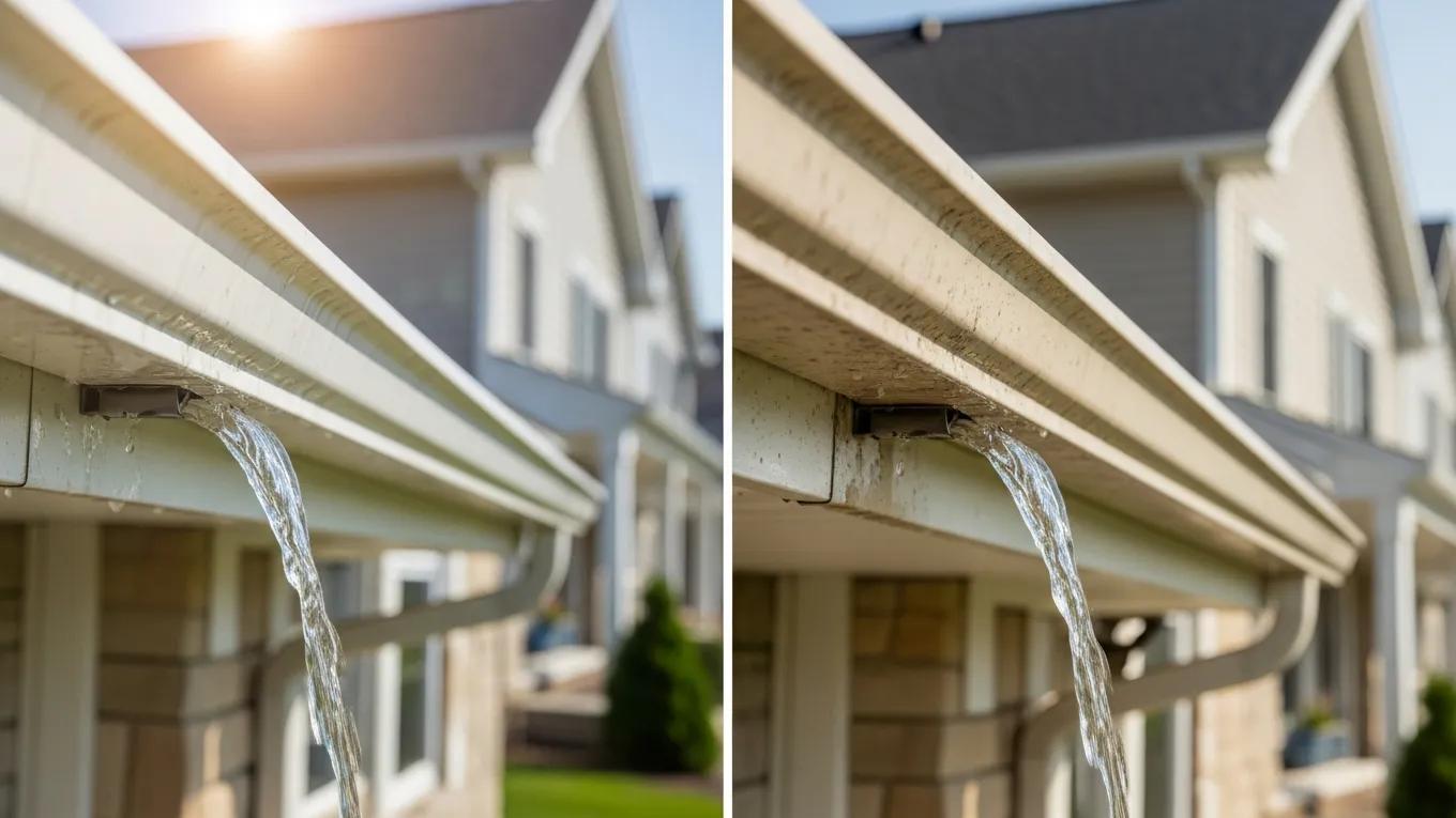Clean gutters demonstrating the effectiveness of soft washing for maintenance